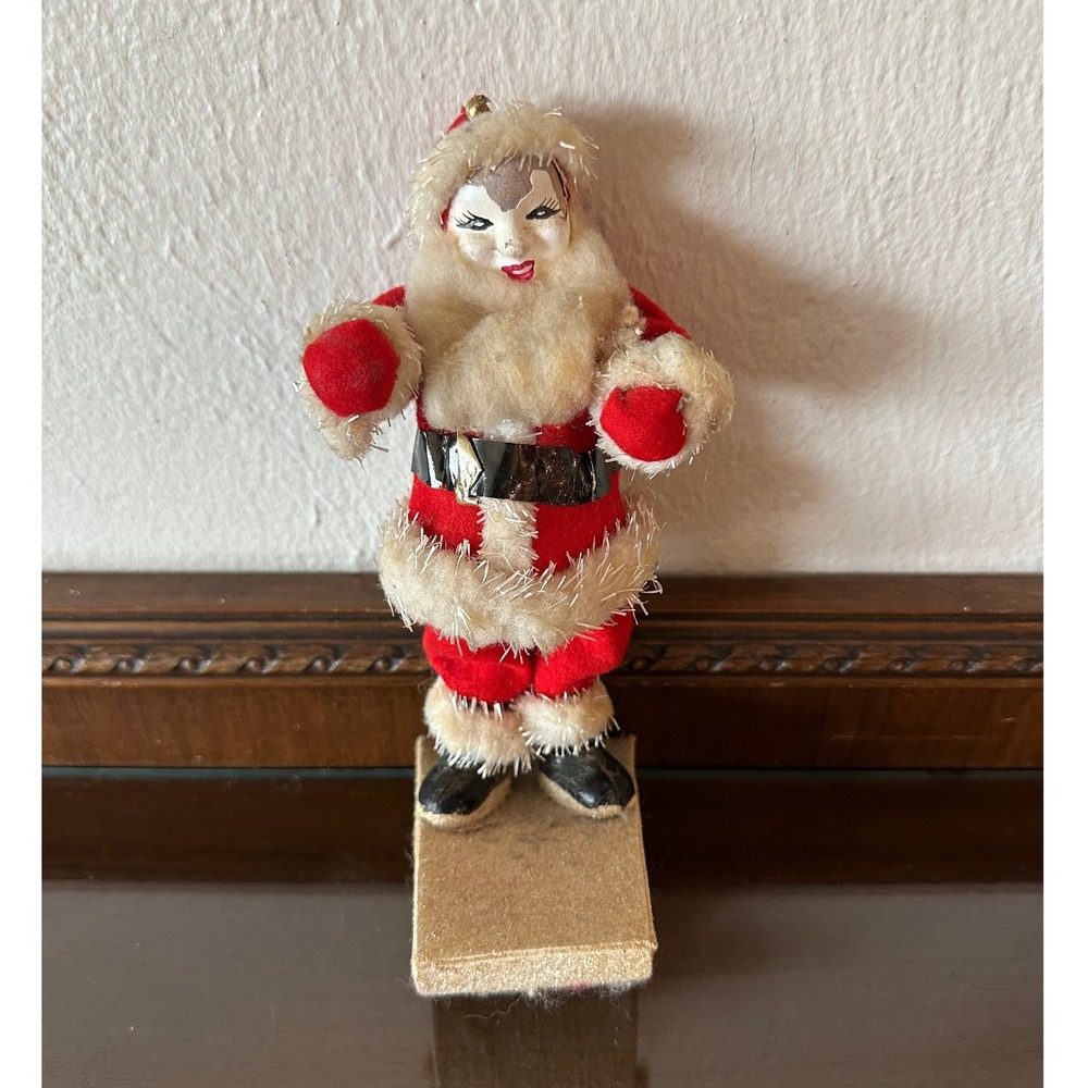 Vtg Christmas Santa Spun Cotton Clay Painted Face Figure Belsnickel Japan 7.5"